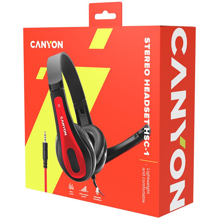 CANYON HSC-1 PC Headset Mic 2m Black - Red