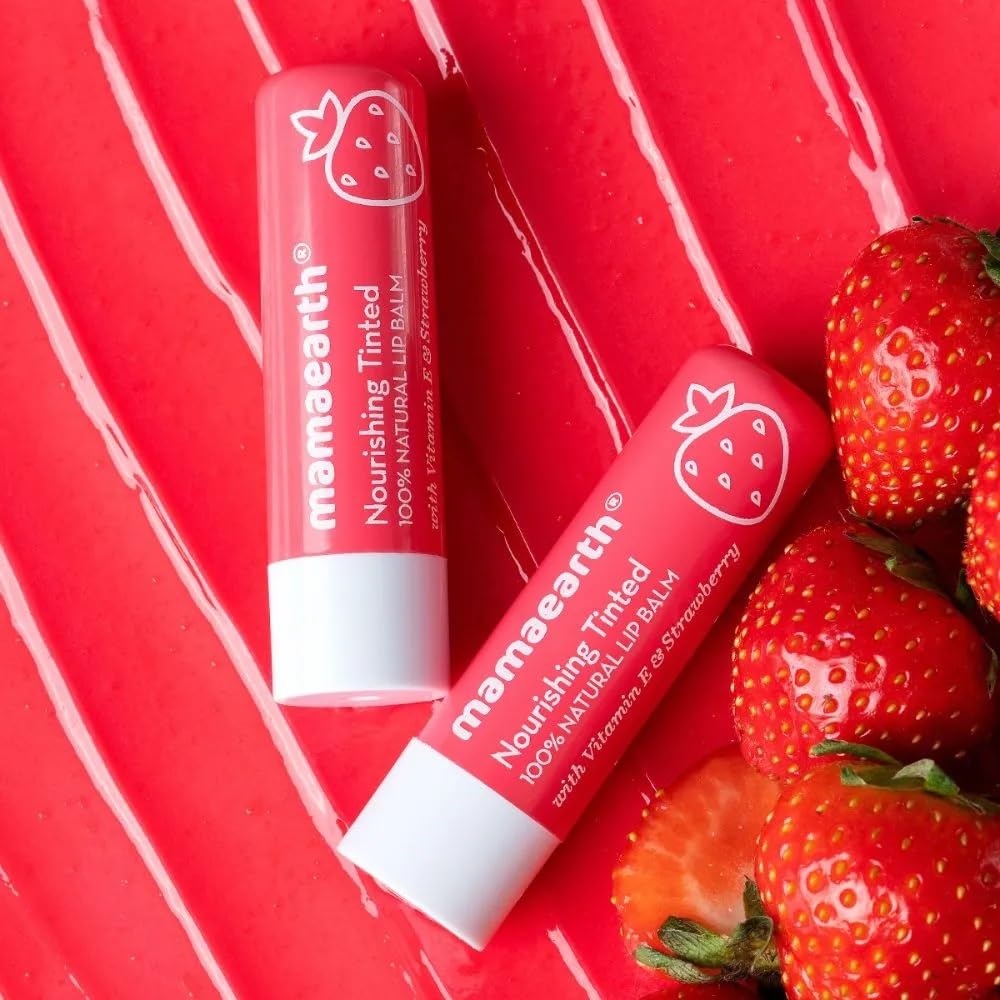 Mamaearth Nourishing Tinted Lip Balm With Vitamin E And Strawberry 4 G For Hydrated Red Lips