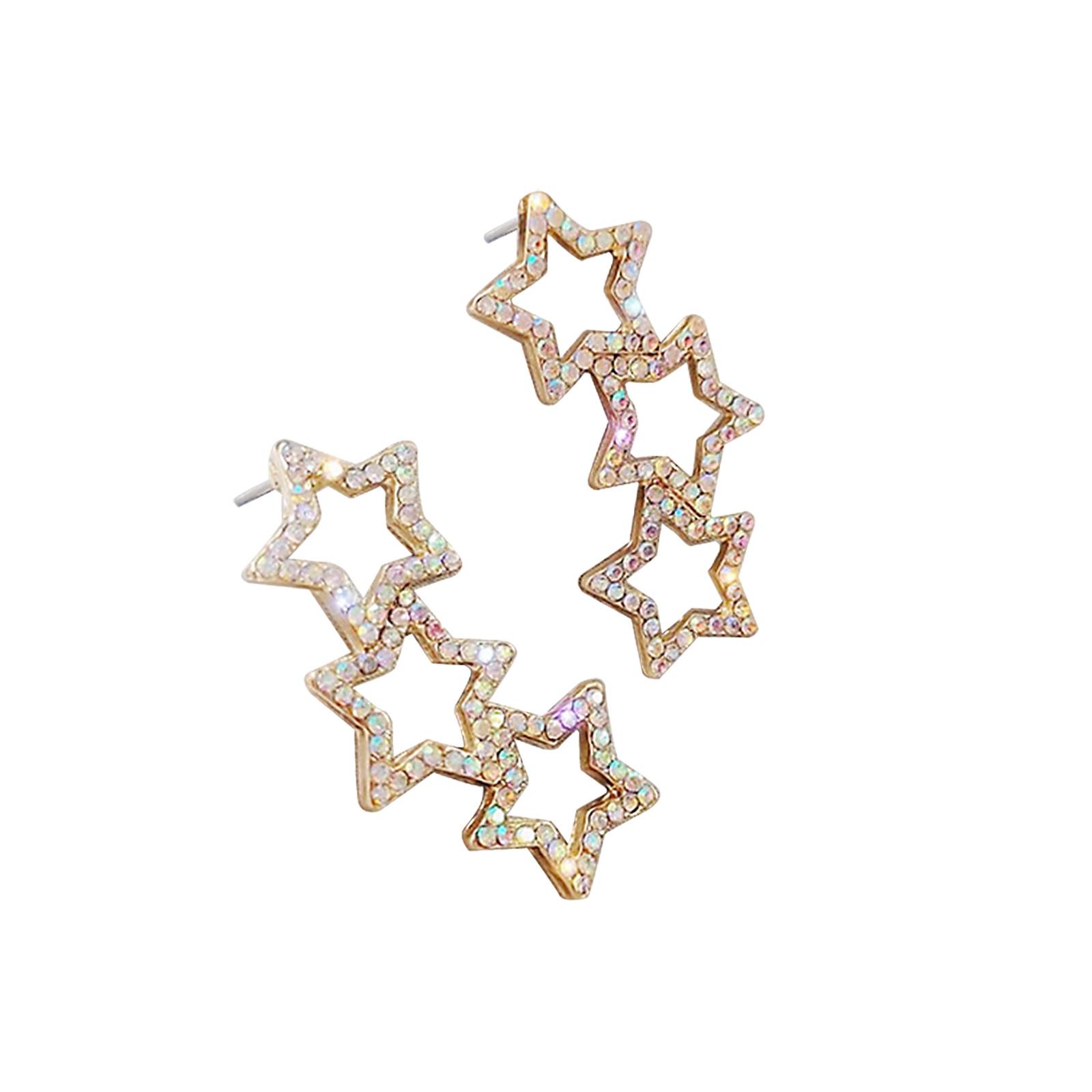 

(SU)Модные популярные цветные серьги с бриллиантами и звездами One size золотой