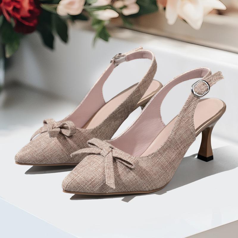

Модные осенние новые женские босоножки с бантом, с острым носком, на высоком каблуке, с мелким вырезом, темпераментные, на высоком каблуке, женские босоножки на тонком каблуке 42 бежевый