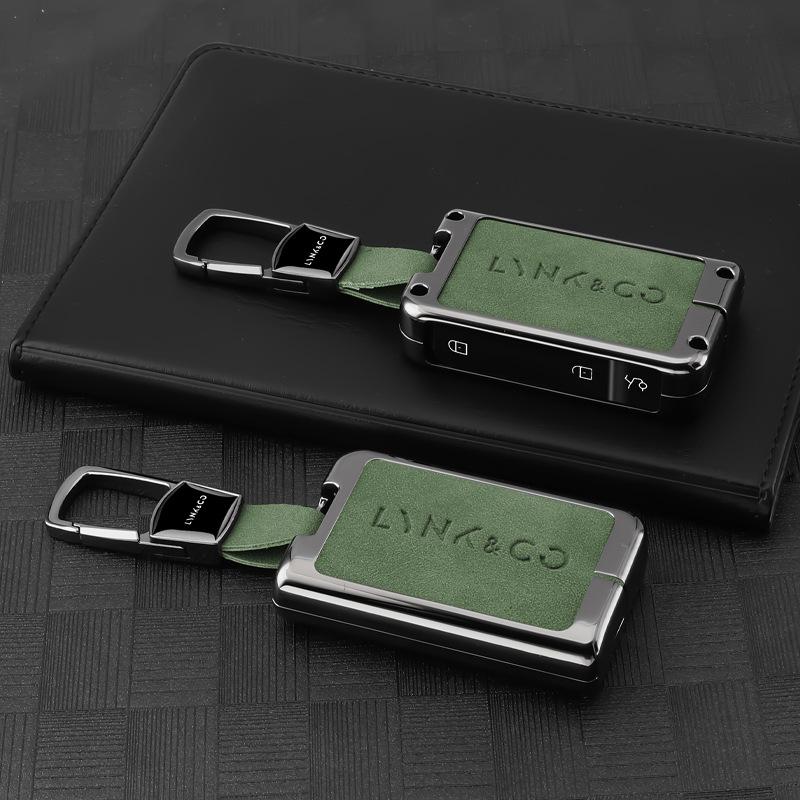 Zinc Alloy Leather Car Key Case Cover Protector Holder Shell Bag For Lynk&Co 05 06 09 5 6 Lynk Co 05 06 01 02 03 Accessories Style B Green 01