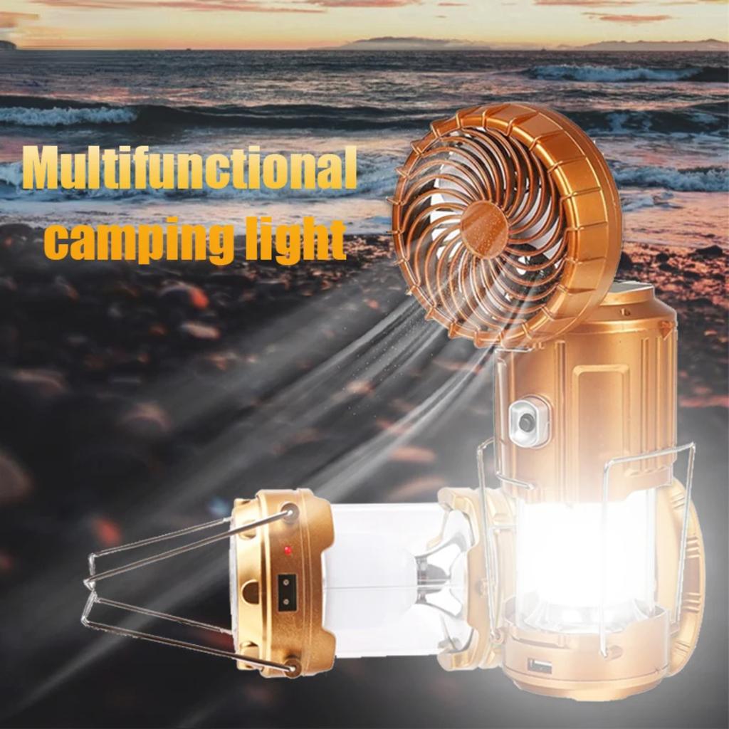 New Multifunctional Camping Light Rechargeable Camping Lamp Solar Power Charging Portable Fan Lantern Emergency Outdoor Lightin