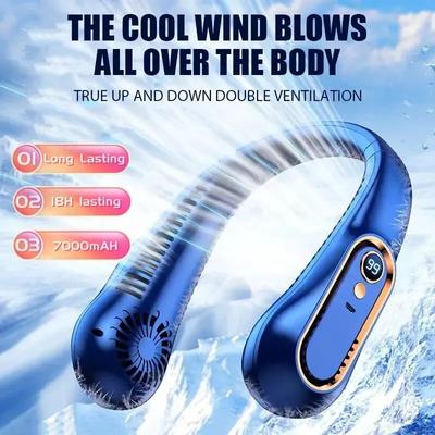 Hals-Flügelloser Mini-Ventilator, ultralange Lebensdauer, tragbarer Lazy Silent-Ventilator, USB-Aufladung, Student, Sport, Büro, Digitalanzeige, Leistung 5 Gänge