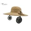 Summer Camping Sun Protection Solar Fan Hat, Cooling Bucket Outdoor Wide Brim Portable Powered Cap Hat with 2 Fans for Fishing, Camping, Hiking, Beach