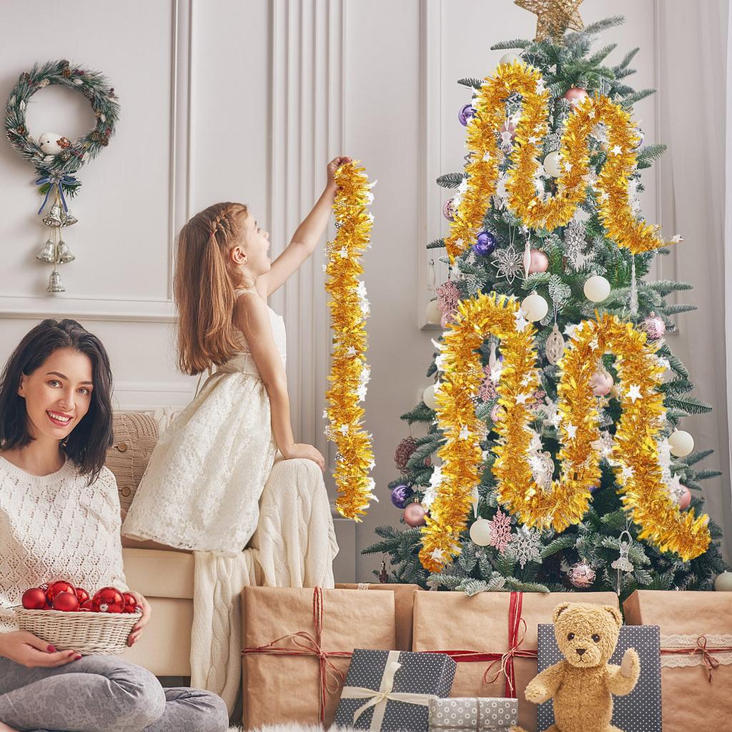 2m Christmas Tinsel Ribbon Garland Gold Silver Color Decorative Tinsel Strips Home Wedding Birthday Party Wall Door Decor