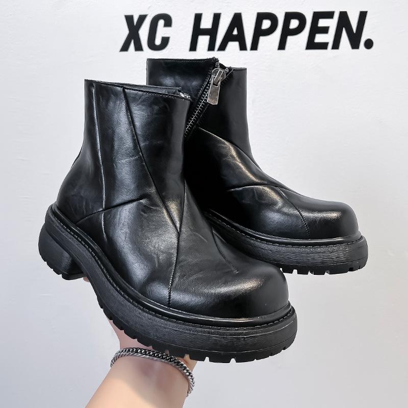 Black Martin boots men's winter velvet thickened warm couple big head thick sole heightening short boots 66655-A