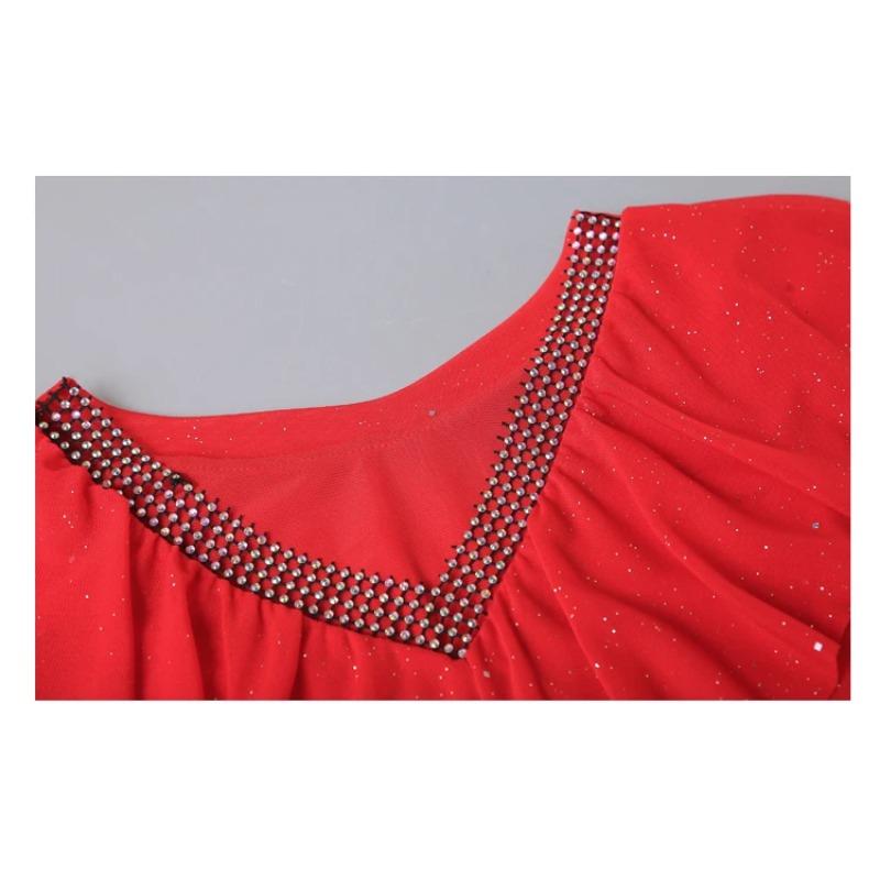 Summer Short Sleeved V Neck Women's T Shirt Elegant Slim Hot Drilling Ruffles Mesh Tees