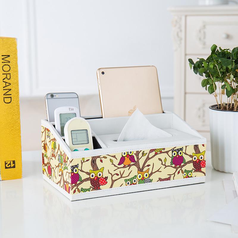 Multifunctional Tissue Box with Stationery Remote Control Box, Decorative Tissue Pen Remote Organizer for Home/Office/Restaurant