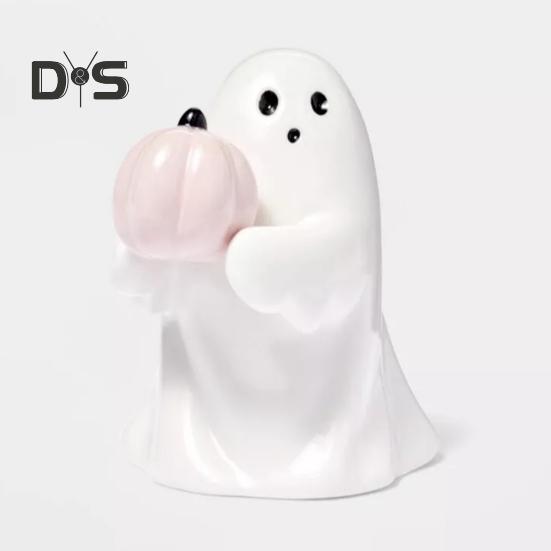 1/2Pcs Halloween Ghost Statue Spooky Resin Ghost Pink Pumpkin Bat Figurine Cute Halloween Home Table Decoration for Indoor Outdoor