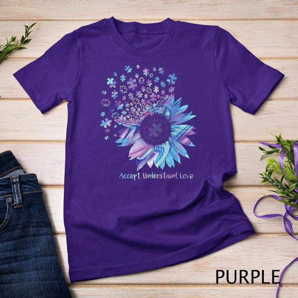 Accept Understand Love Sunflower Autism Awareness T-Shirt Unisex T-shirt 5 S