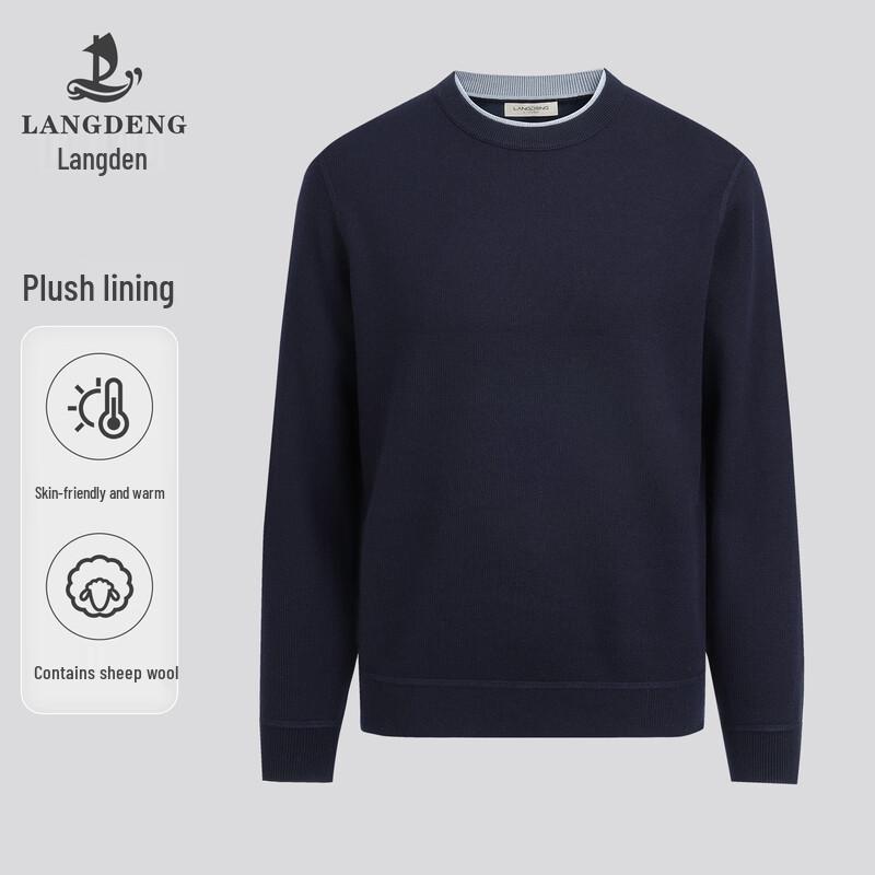 Langdeng Men s Waffle Fleece-Lined Crew Neck Sweater XL
