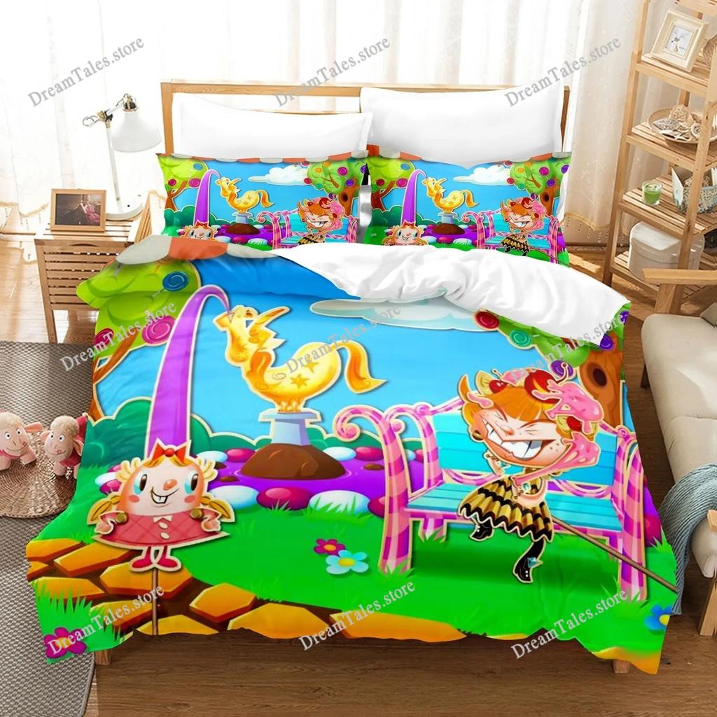 Candy Crush Saga Game Duvet Cover Pillowcase Bedding Set Adult Boys Girls Bedroom Decoration Birthday Gift Single Double Size
