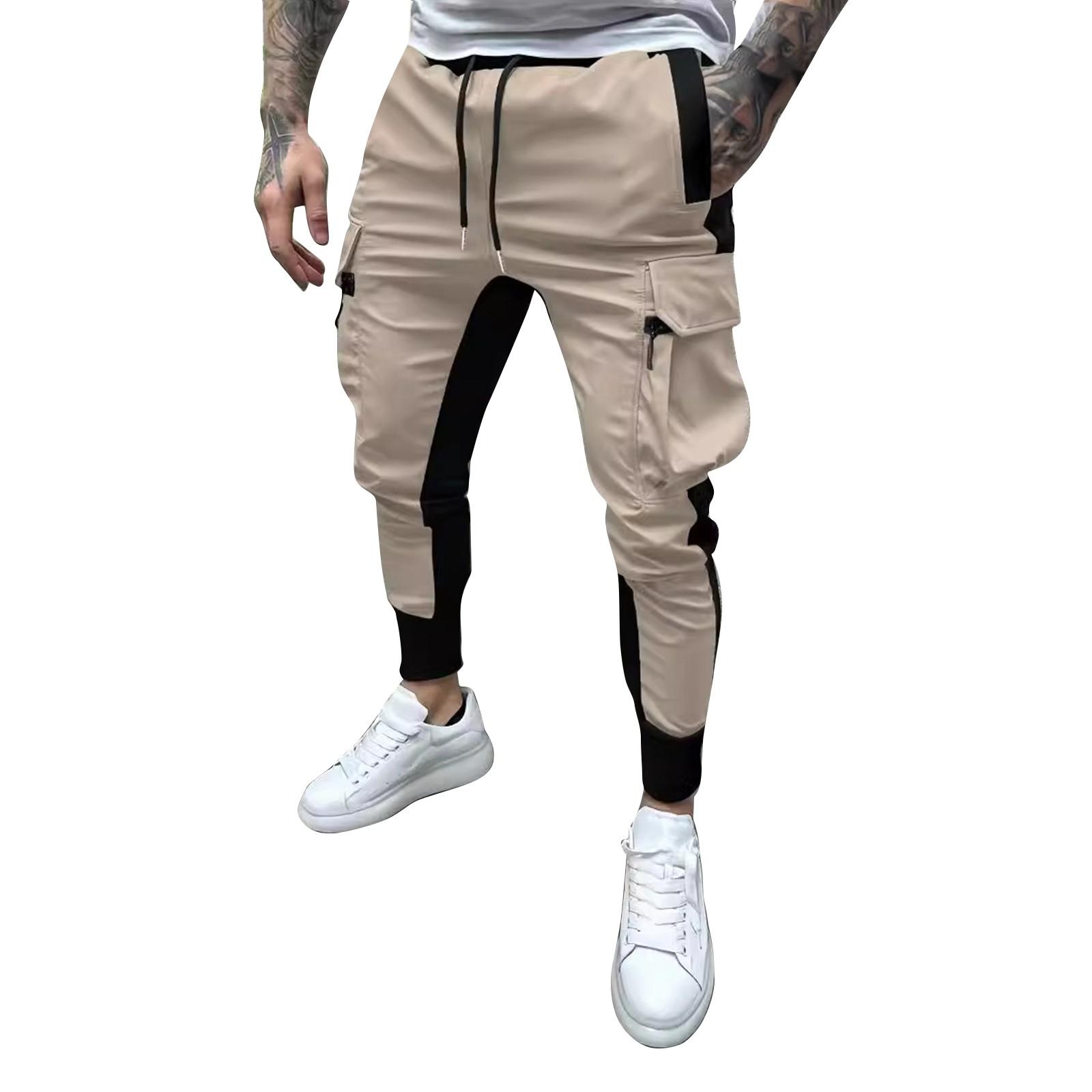 

Мужской комбинезон на молнии с цветными блоками и множеством карманов, с завязками на шнурке, мужские повседневные брюки с завязками на шнурке L хаки