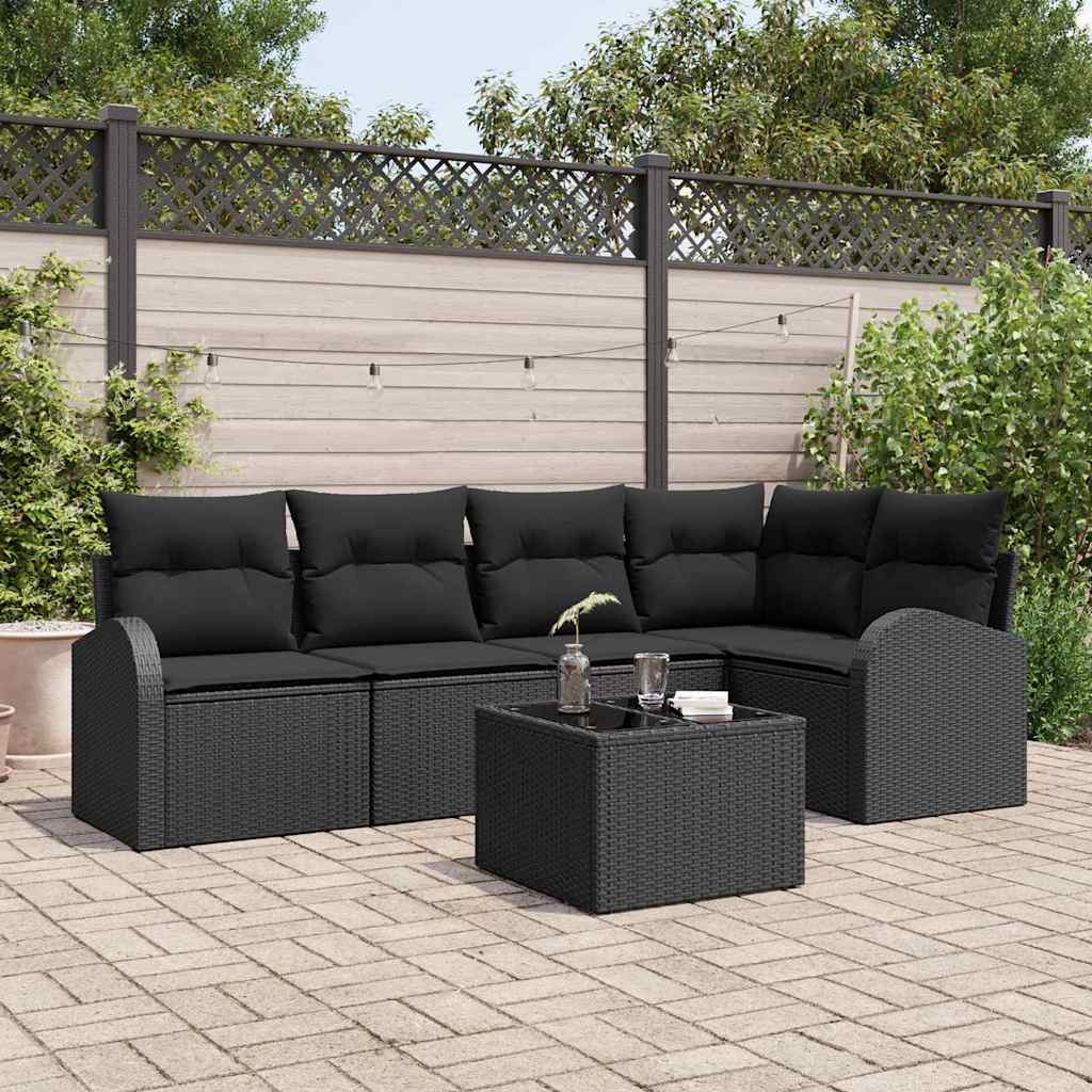 Outdoor Sofa Set with Cushions Black Polyester