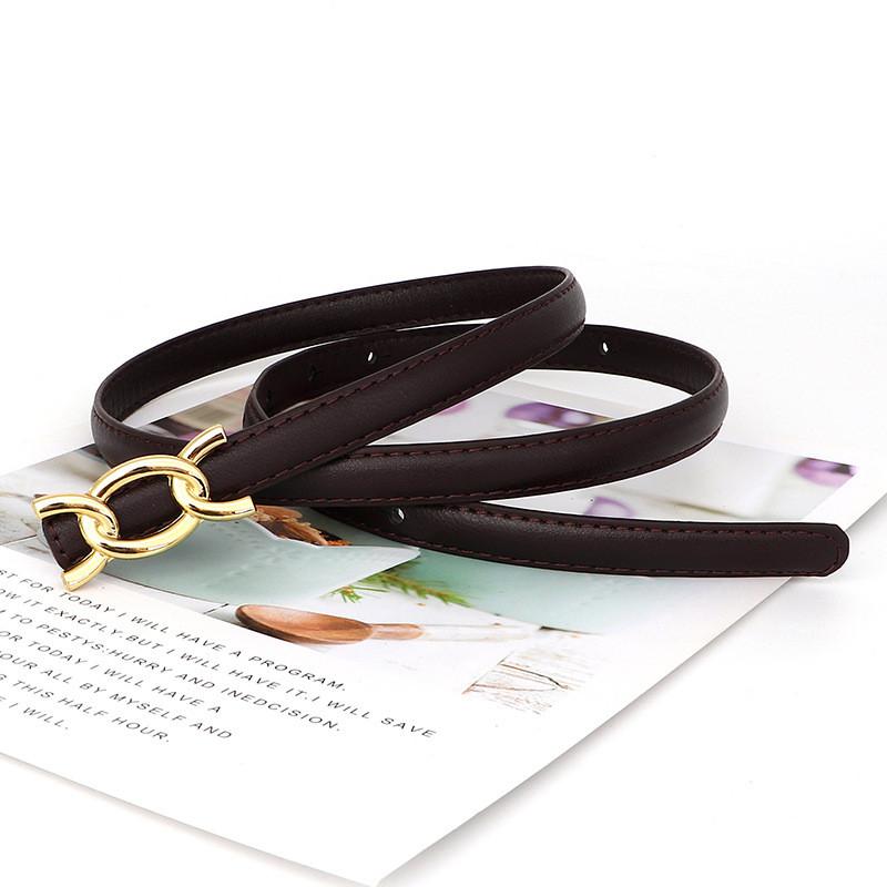 Elegant Womens Pu Skinny Belt With Gold Alloy Buckle For Formal And Casual Style