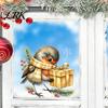 Seasonal Party Supplies Christmas Bird Static Window Sticker, Cute Watercolor Glass Stickers with Pine Branch, PVC Waterproof Art Clings for