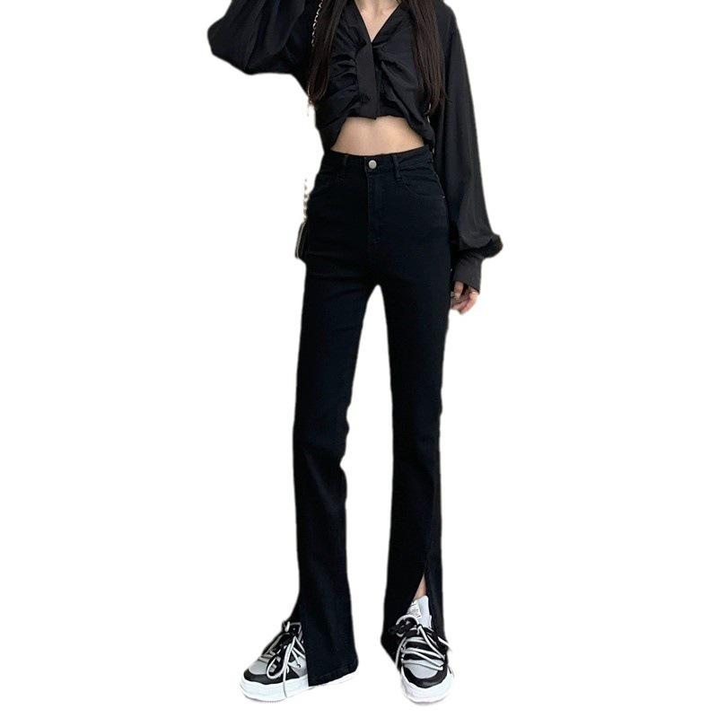 Women's High-Waisted Black Micro-Flare Jeans - Spring 2025 Slimming Versatile Straight Leg Pants