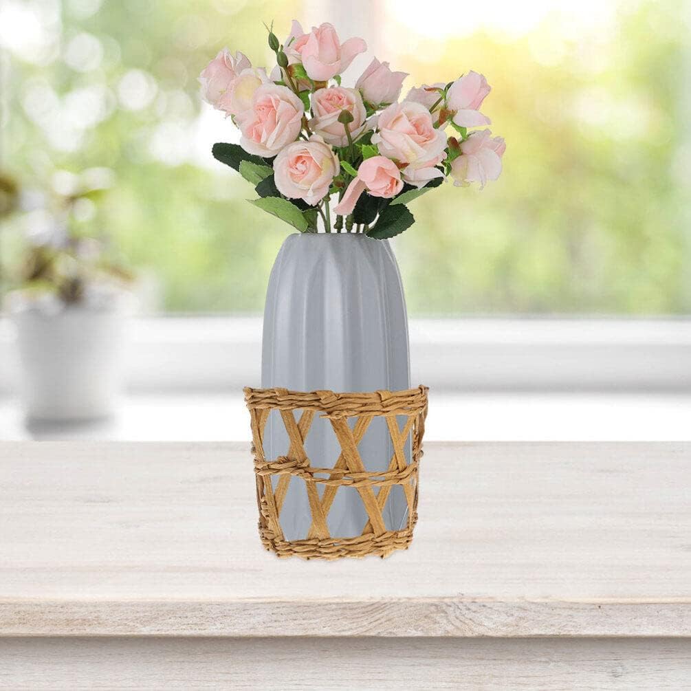 Happyyami 4pcs Wicker Woven Cup Holder Rattan Drink Glass Cup Holder Bottle Cover Rattan Vase Cover Sleeve Chic Rustic Table Centerpiece Decor for