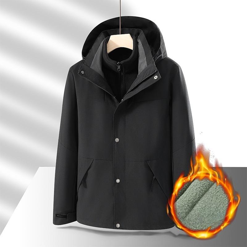 Outdoor Jacket Autumn and Winter Three-in-one Removable Fleece Liner Plus Velvet Thickened Waterproof Jacket