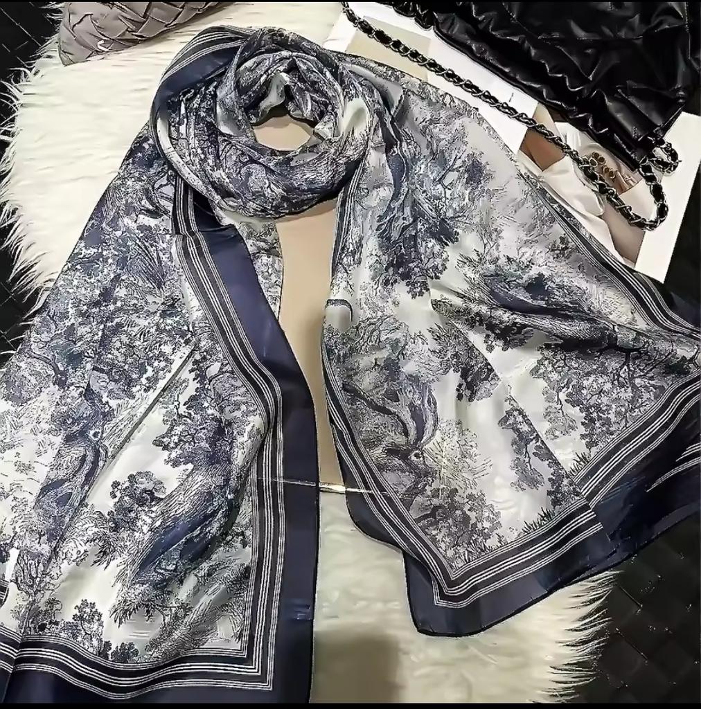 White 100% Mulberry Silk Scarf Shawl Women New Floral Design Summer Long Beach Shawl Luxury Ladies Neck Scarves Hijabs