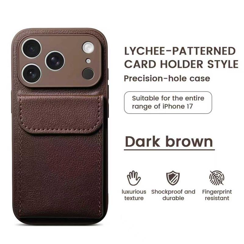 Applicable to iPhone17PROMAX mobile phone case, lychee leather pattern card bag bracket, advanced Apple 16 anti-drop protective case.