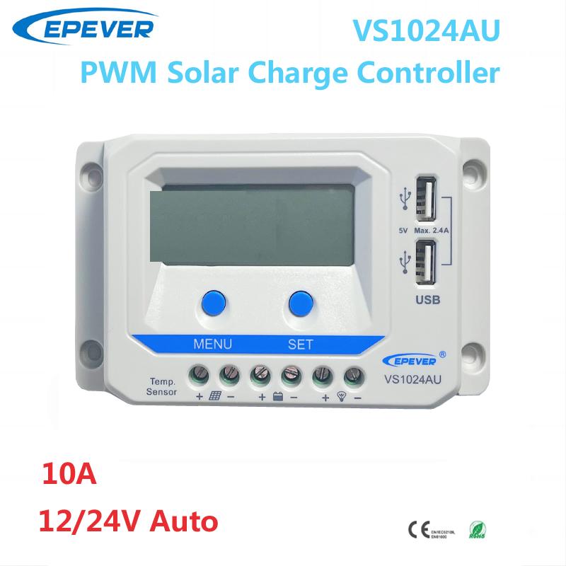 EPEVER 10A20A30A PWM Solar Charge Controller 12V24V Auto 45A 60A VS-AU Regulator For Solar System LCD Diaplay Two USB Ports 12V 24V