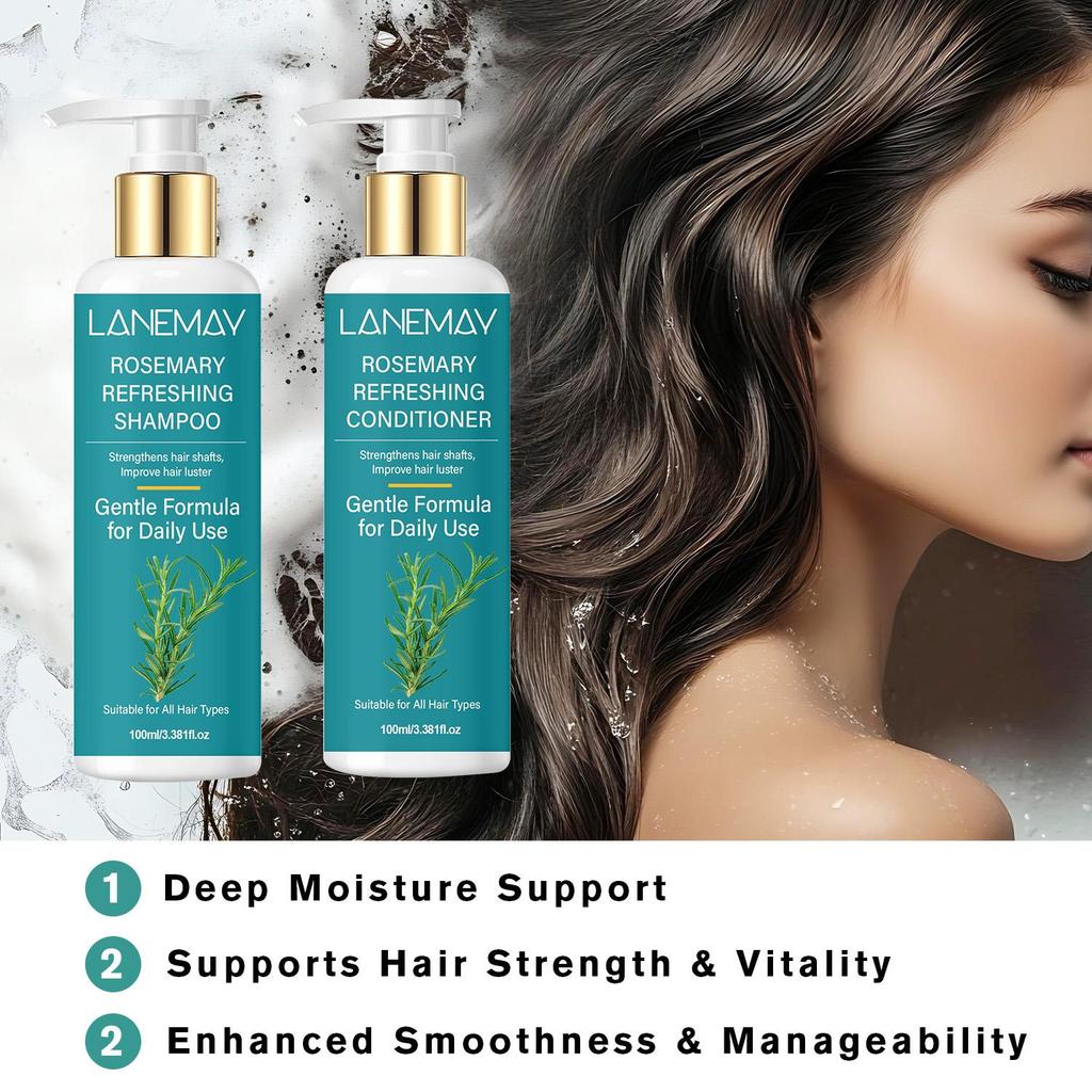 Rosemary Refreshing Shampoo and Conditioner Set-Deep Moisture&Enhanced Smoothnesss-Suitable for All Hair Types, 100ml+100ml