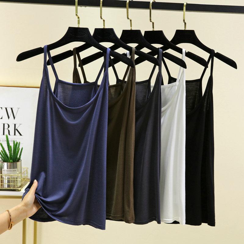 Women's Crew Neck Camisole Tank Top Loose Fit Casual Tee Soft Modal Solid Color Plus Size Summer Inner Layering Undershirt