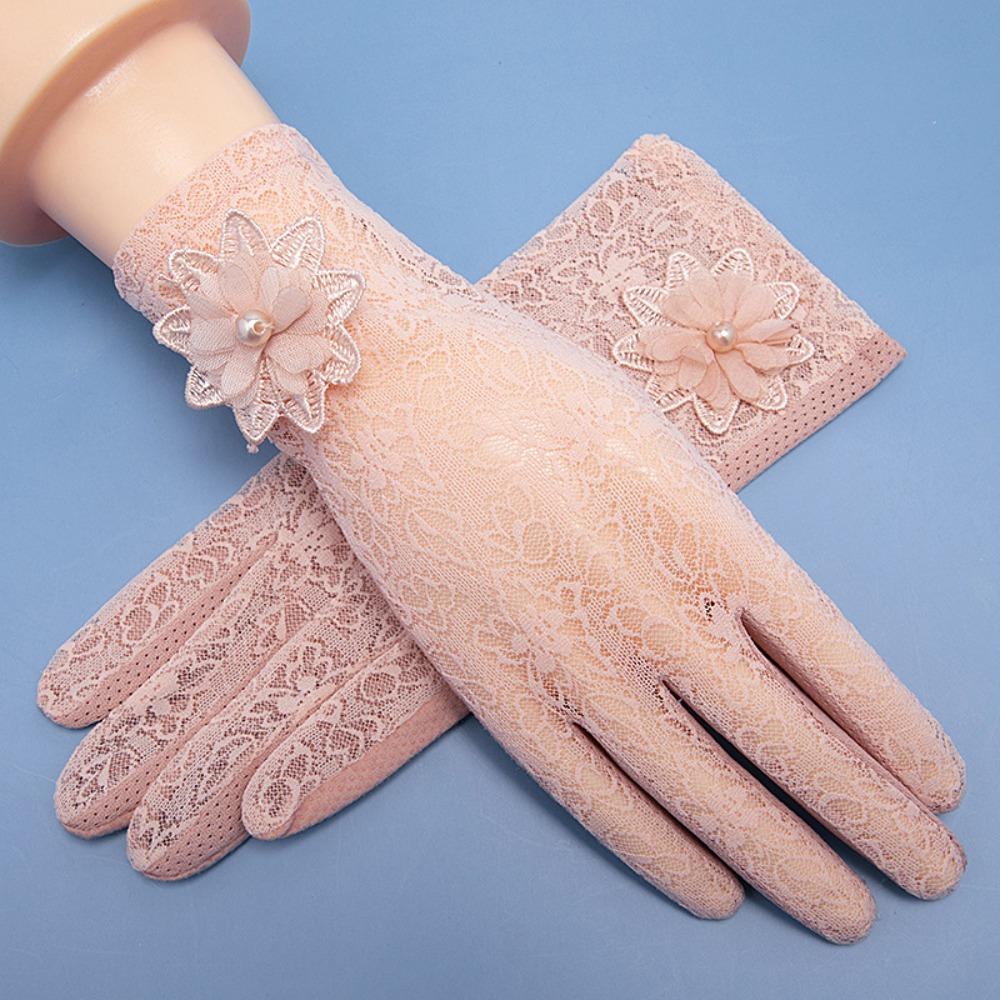 Lace Anti Ultraviolet Gloves Anti-skid Ice Silk Lace Gloves Summer Sunscreen Gloves  Party Wear розовый