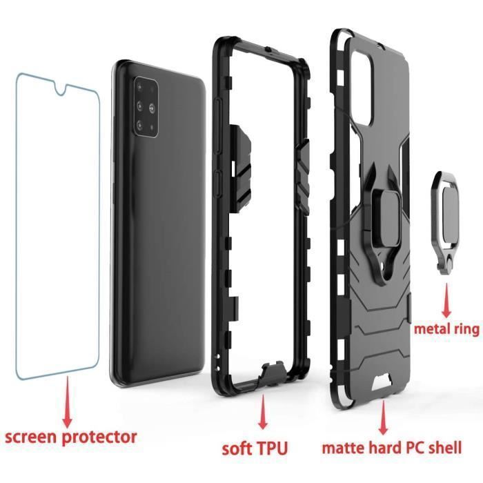Coque Samsung Galaxy A51 - LuffyShop - Anneau + Protecteur d'écran - Support voiture - Noir
