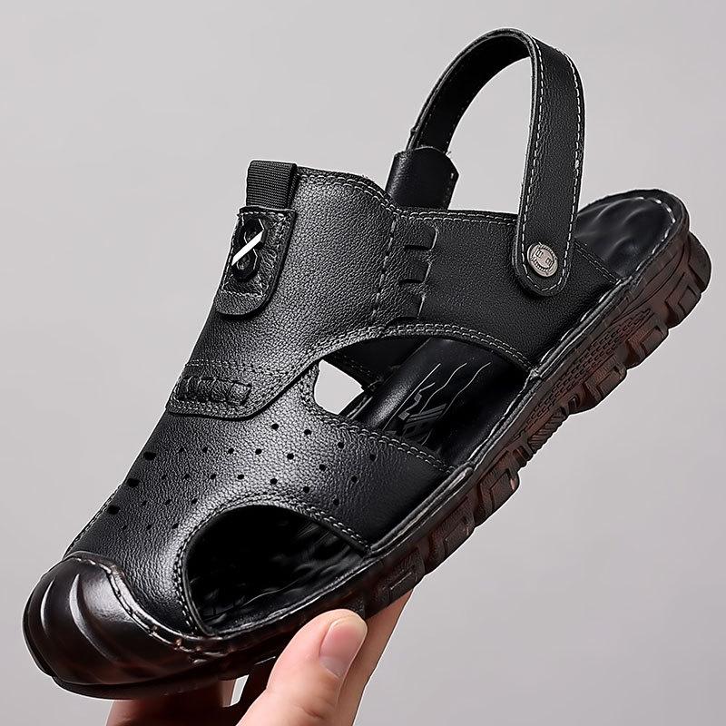 Baotou Beach Shoes, Genuine Leather Top Layer, Cowhide, Men's Summer Dual-use Sandals, Breathable and Non Slip Jelly Soft Soled Sandals