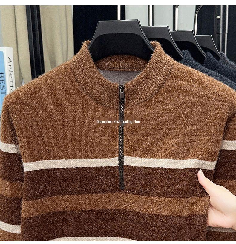 Dad's Warm Winter Knit: Mink Velvet Zipper Sweater, Plus Velvet for Middle-Aged & Elderly Men