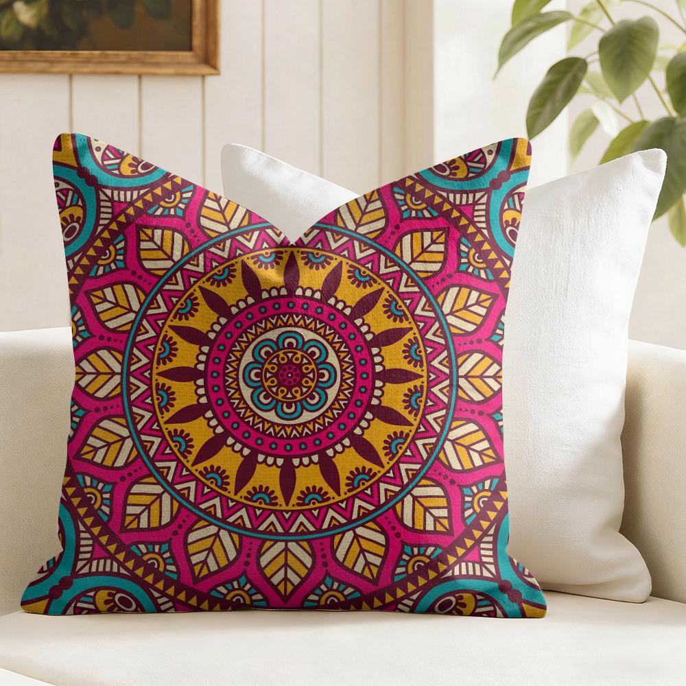 Mandala Style Decorative Cushion Cover Summer Linen Pillow Case Organic Fabric Cushion Cover Double-Sided Print Sofa Home Decor