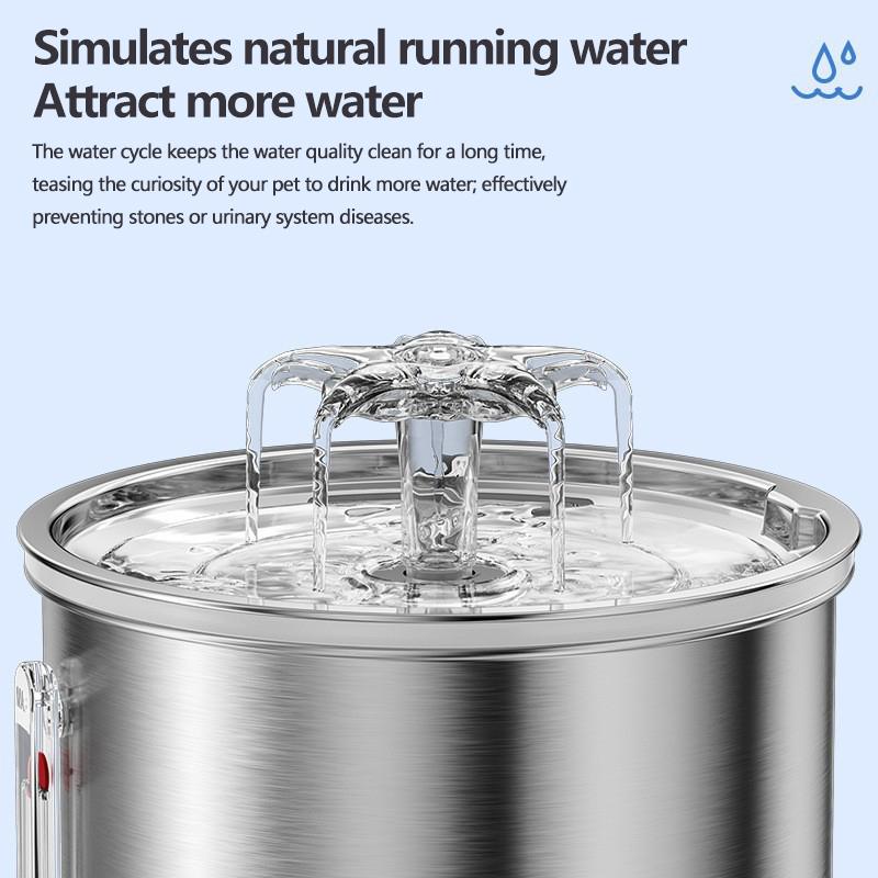 2L Cat Water Dispenser Safe 304 Stainless Steel Silent Filtered Cats Fountain Dog Automatic Drinker USB Powered Pet Supplies