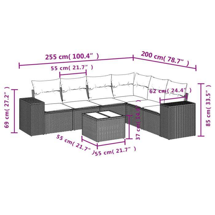 VidaXL Salon de Jardin avec Coussins 7 pcs, Canapés de Terrasse, Ensemble de Meubles de Patio, Mobilier d'Extérieur, Gris 3254957