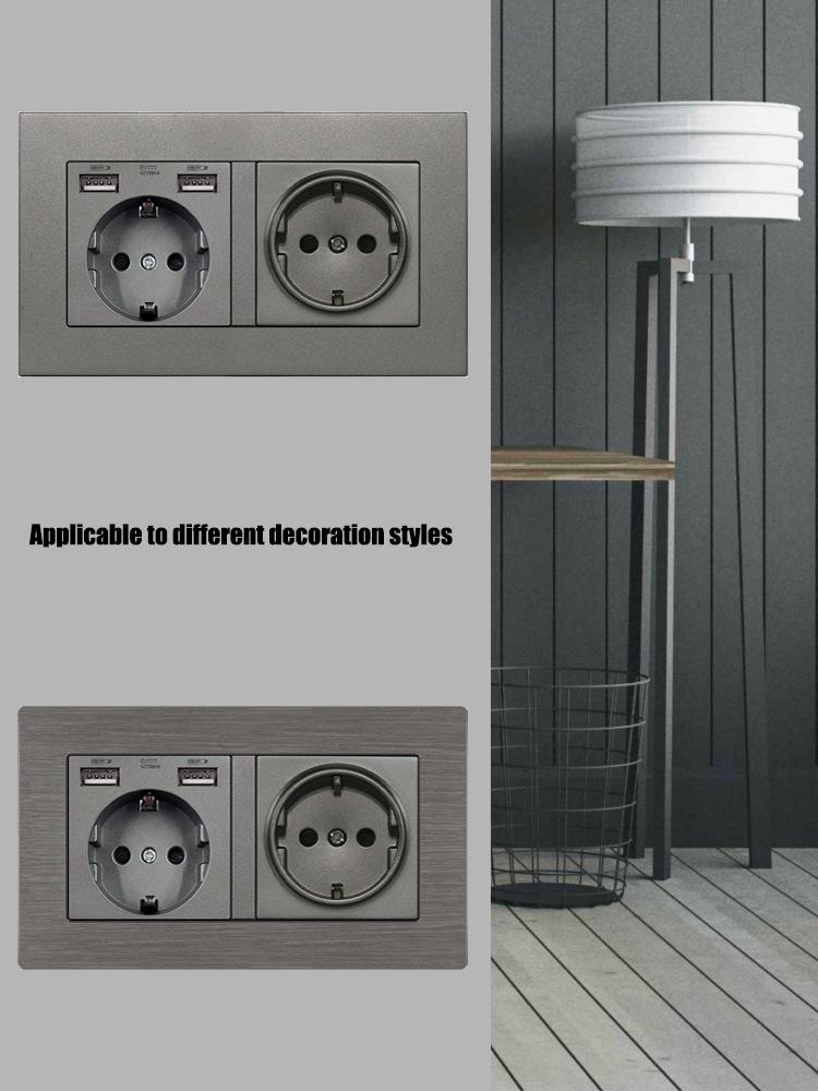 Type 146 Dual USB 16A Two-Gang European Power Socket Panel with German Standard Switch (Concealed)