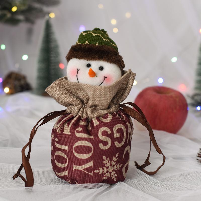 Christmas Creative English Apple Bag Cartoon Old Man Snowman Children's Gift Candy Bag Flannel Red Handbag