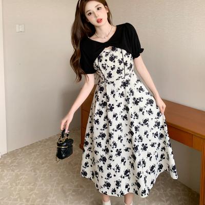 Floral Dresses Women French Mori Girl Style All-match Elegant Summer High Street Midi College Dress