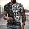 Europe and the United States Selling Viking Tattoo Art T-shirt Men's 3D Printed Round Neck T-shirt Summer Casual Sports Short Sl
