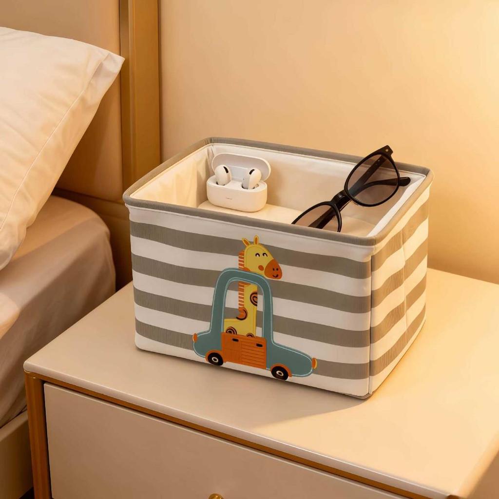 Cartoon Embroidered Fabric Toy Organizer & Laundry Basket
