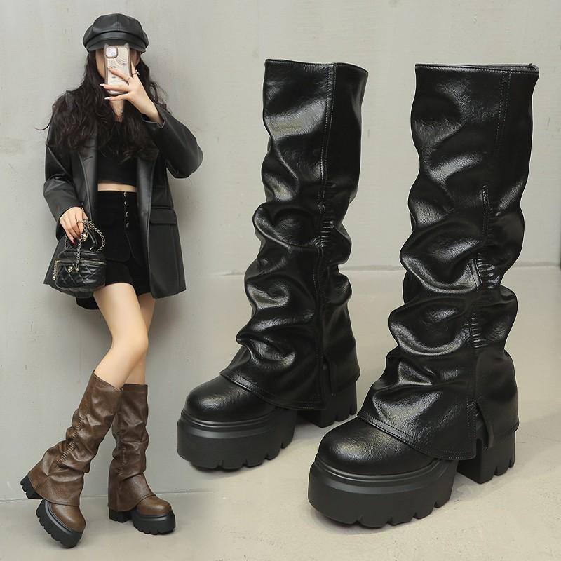 Hottie Platform Thick Sole Women Knight High Boots Fashion Height Increase Shoes Female Punk Long Booties  De Muje