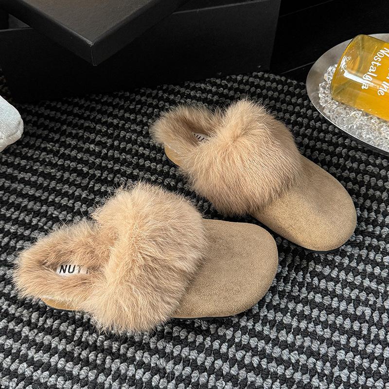 Baotou Soft-soled Semi-towed Fluffy Shoes, Worn Outside the New Autumn and Winter of 2025, Stepping On Shit Feels Like a Step On Mary Jane Cotton Slip