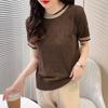 Ice Silk Medium-sleeved T-shirt Women's Spring and Summer 2025 New Fashion Inner Knitted Bottoming Shirt Fashionable Foreign-style Shirt Top