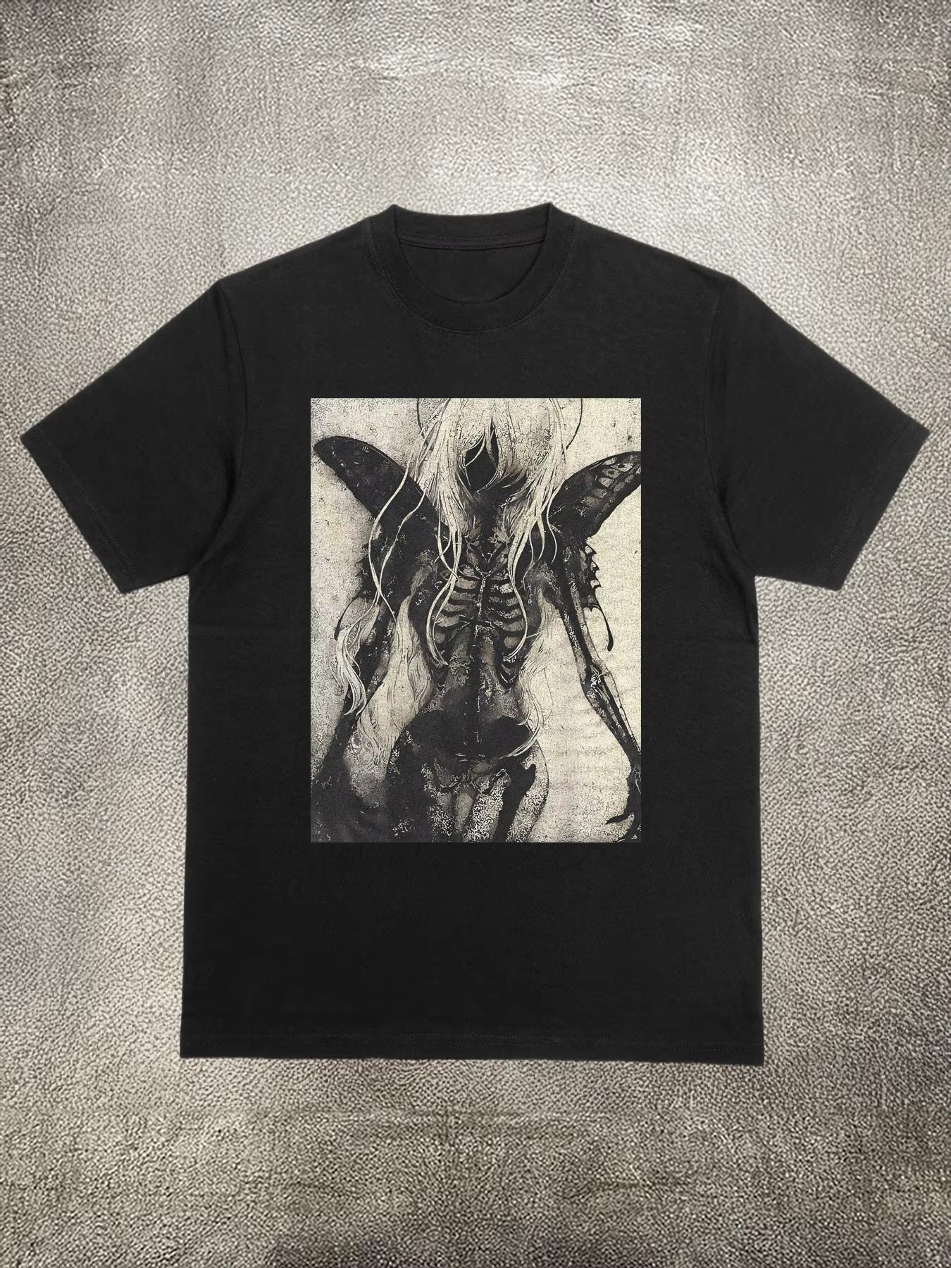 

2025 Летняя Горячая Распродажа Мужская футболка с коротким рукавом и круглым вырезом из чистого хлопка с графикой Темного Эльфа Винтажные Футболки Оверсайз Топы 4XL