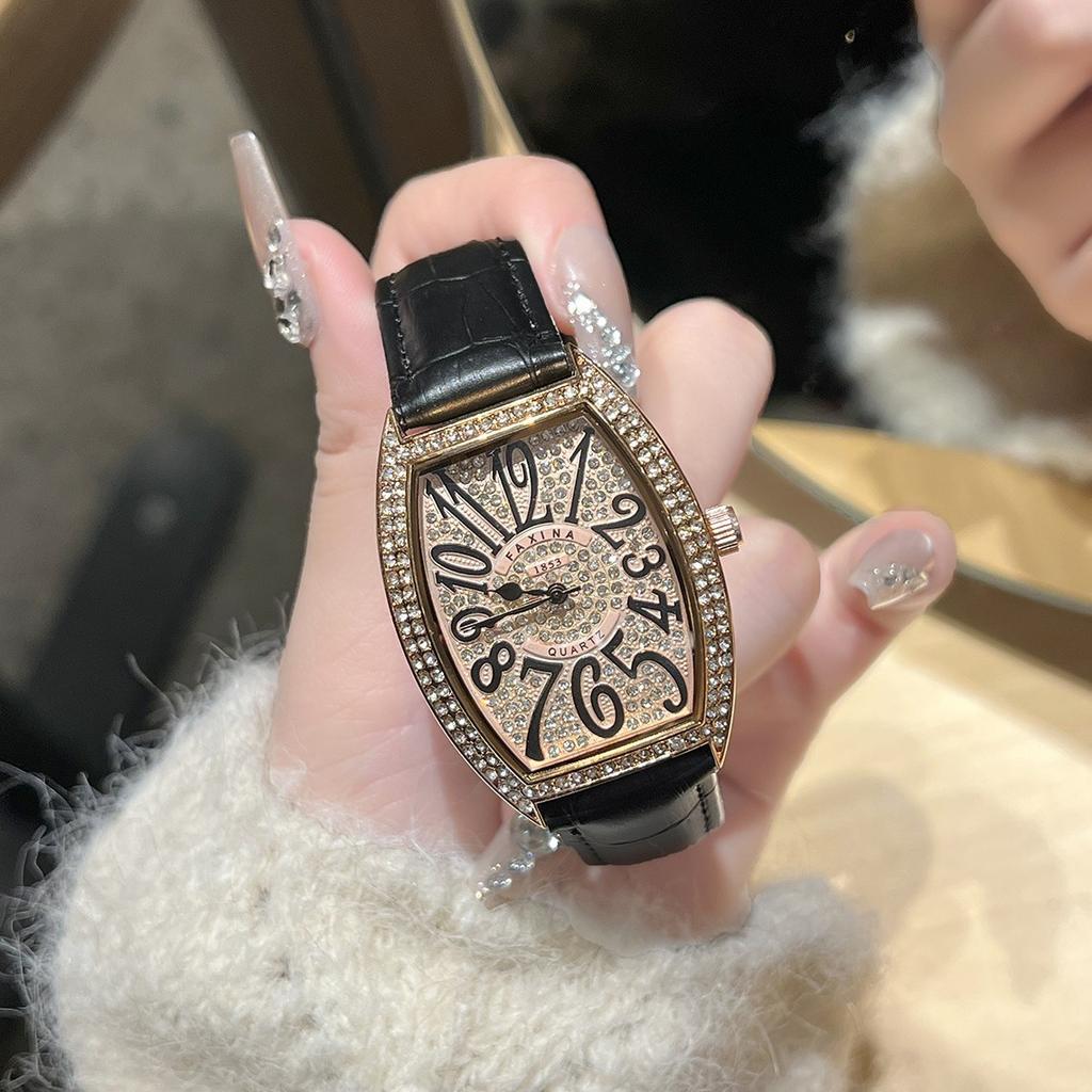 Cross-border Wine Barrel-shaped Diamond-encrusted Women's Watch Large Dial Internet Celebratory Same Digital Silver Case Quartz