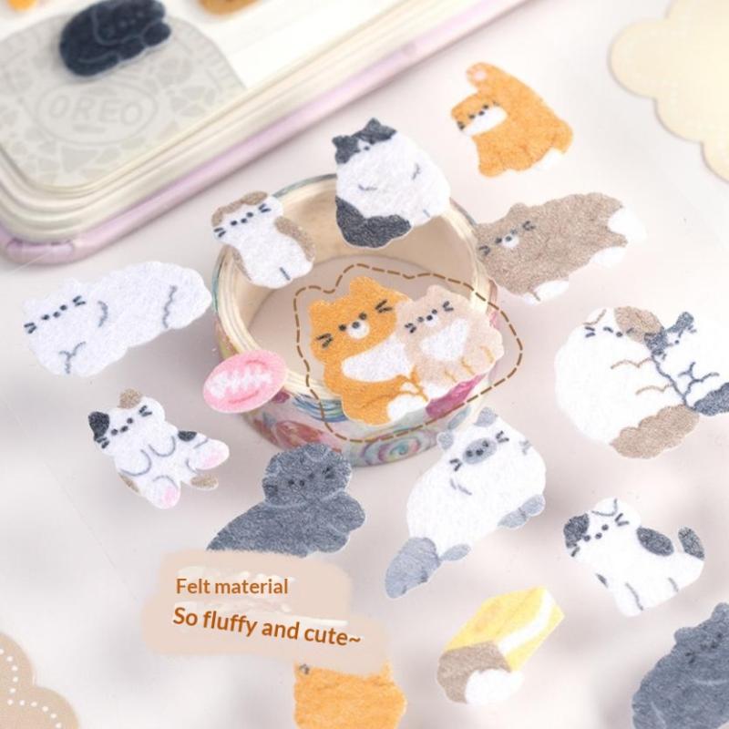1/6Pcs Cute Cartoon Animals Cats Dogs Birds Felt Cloth Sticker 3D Relief Stickers Fun Scrapbooking Diy Diary Decoration Stickers