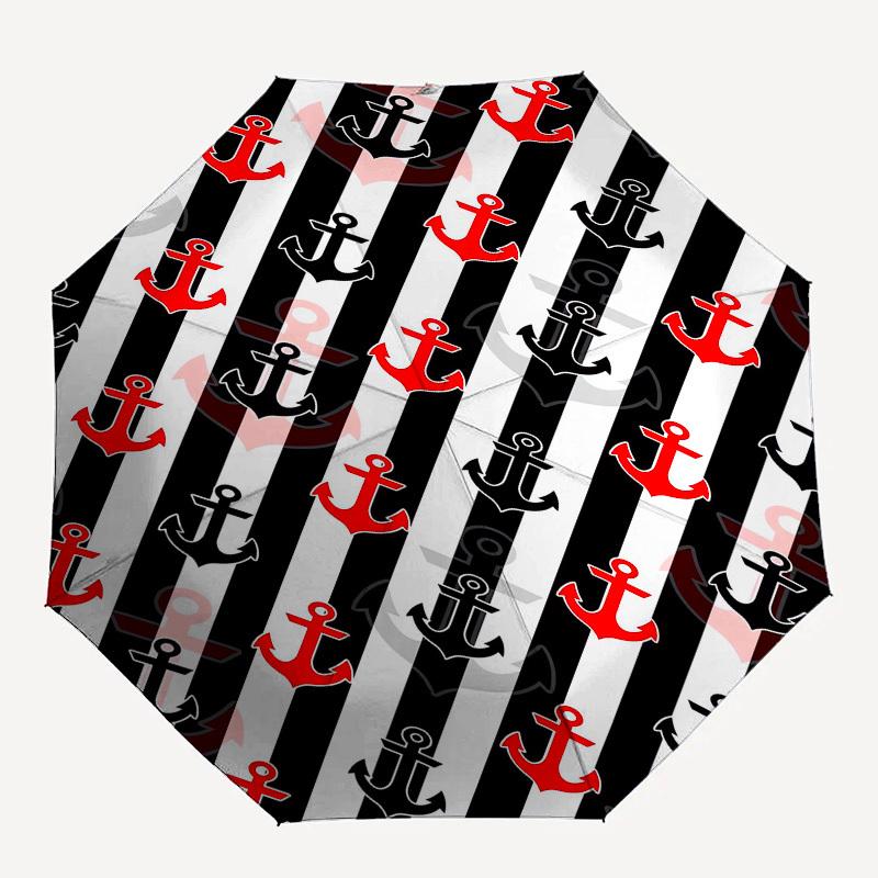 1pc Nautical Stripes with Anchors Pattern Umbrella with Plastic Handle, Suitable for All Seasons Outdoor PT424