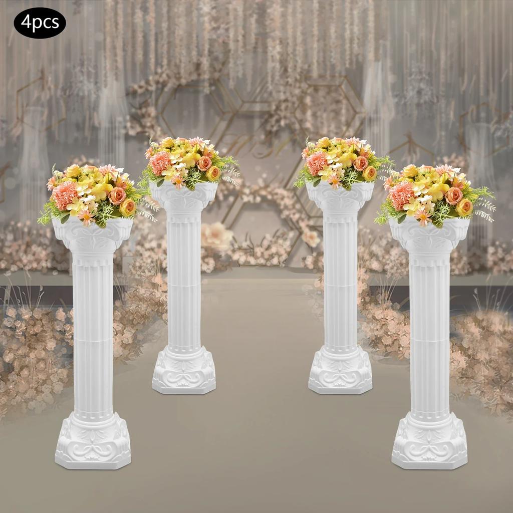 4-Piece Wedding Roman Columns Set, 34.65-Inch Artistic Greek Columns, Plastic Flower Pot Holders, White Decor