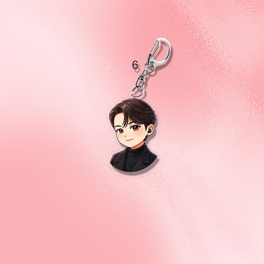 7pcs BTS Cool Black Outfit Anime Cartoon Acrylic Keychain, Bangtan Boys Cartoon Figure Keyring, Kpop Idol Bag Pendant for ARMY Fans