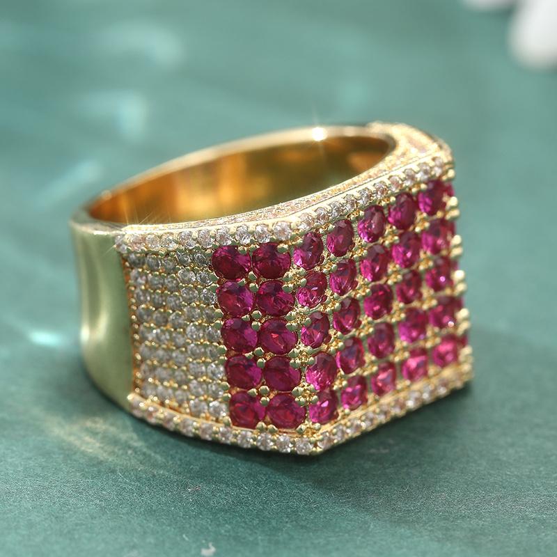 Classic Design Vintage Synthetic Red Zircon Rings For Women Men Luxury High Quality Golden Color Engagement Rings Jewelry Gift